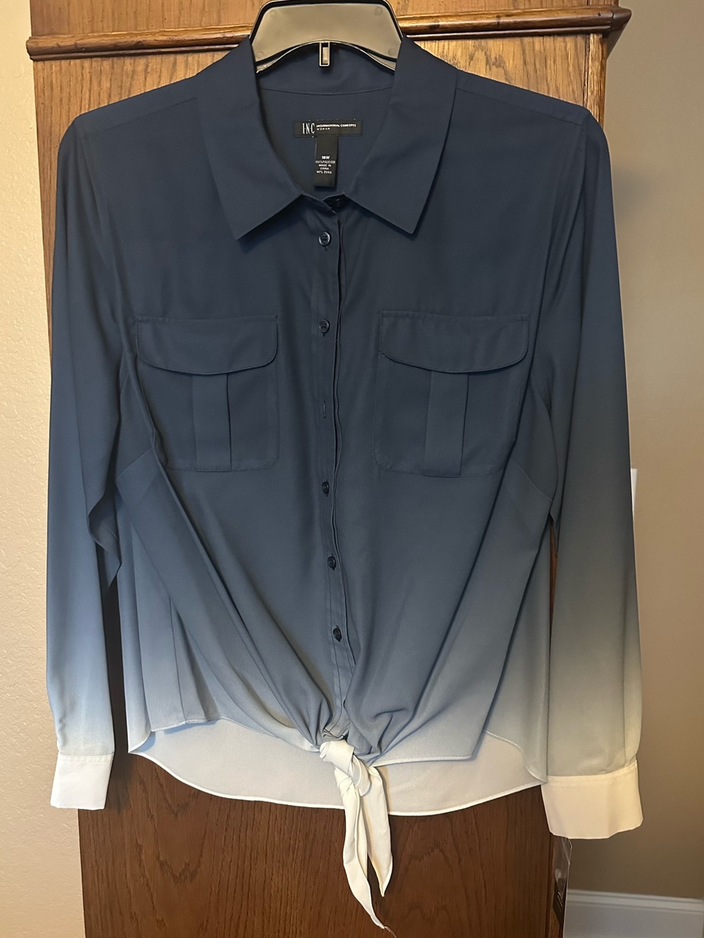 INC International Concepts Collared Button-Up Top with Tie-Up at Waist